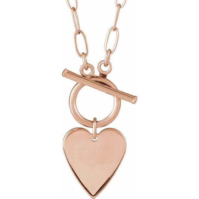 Engravable Heart or Round Toggle 18" Necklace, available in Sterling Silver, or your color of 14k Gold