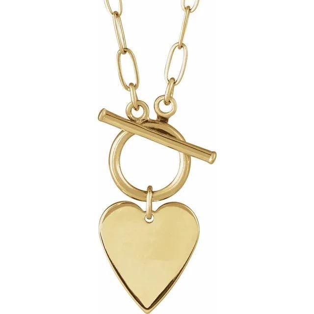 Engravable Heart or Round Toggle 18" Necklace, available in Sterling Silver, or your color of 14k Gold
