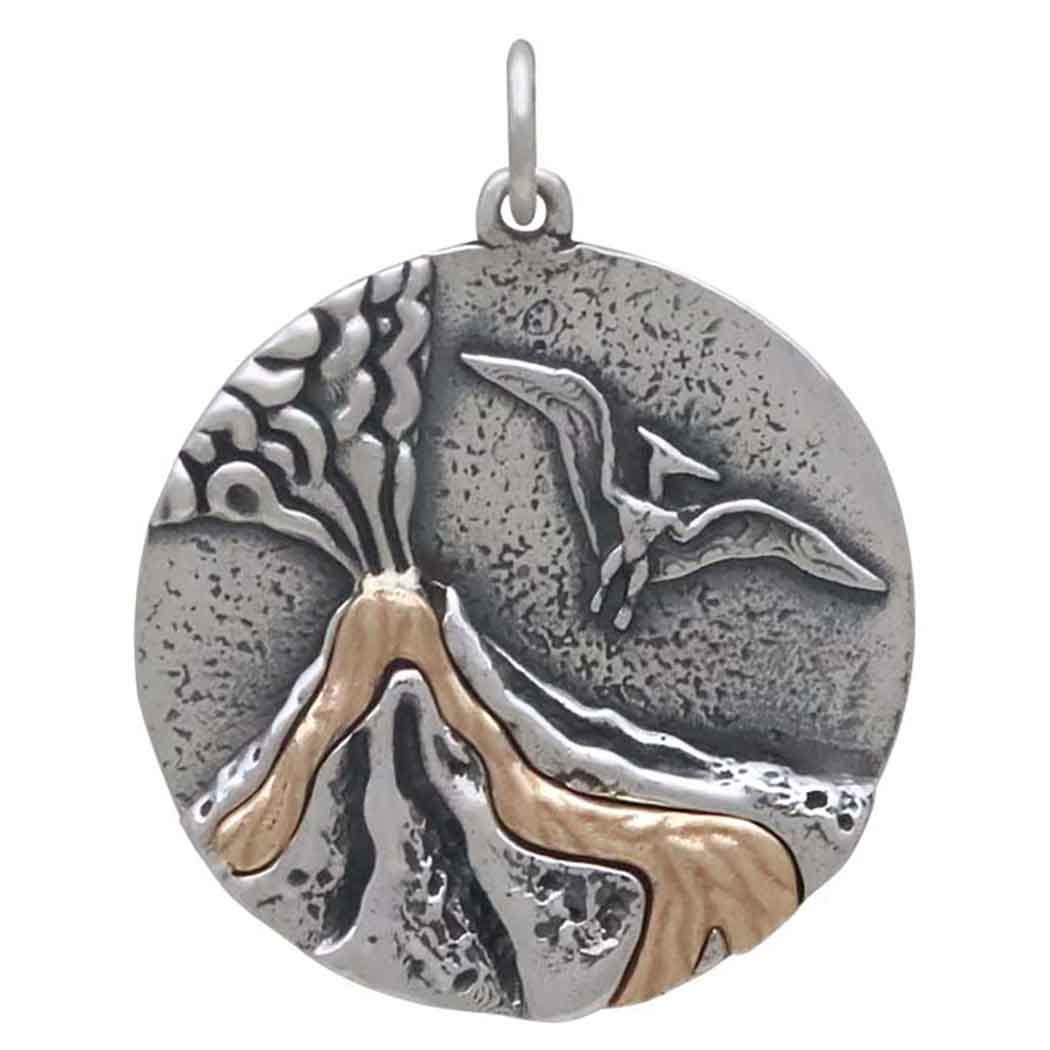 Sterling Silver Volcano Charm with Bronze Lava