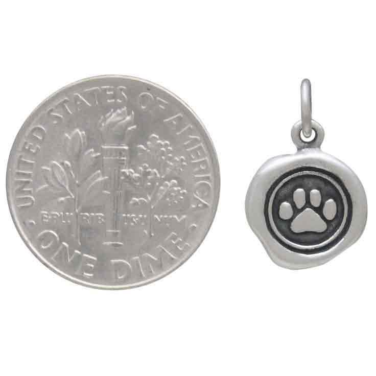 Sterling Silver Paw Print Wax Seal Charm 16x11mm