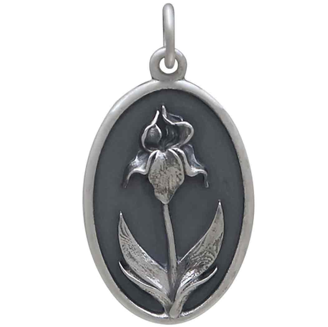 Silver Iris Charm - February Birthflower 25x13mm