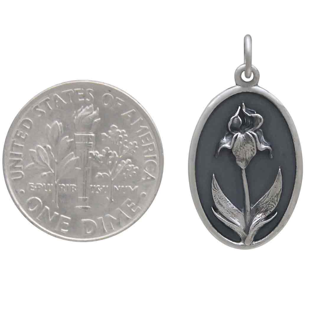 Silver Iris Charm - February Birthflower 25x13mm