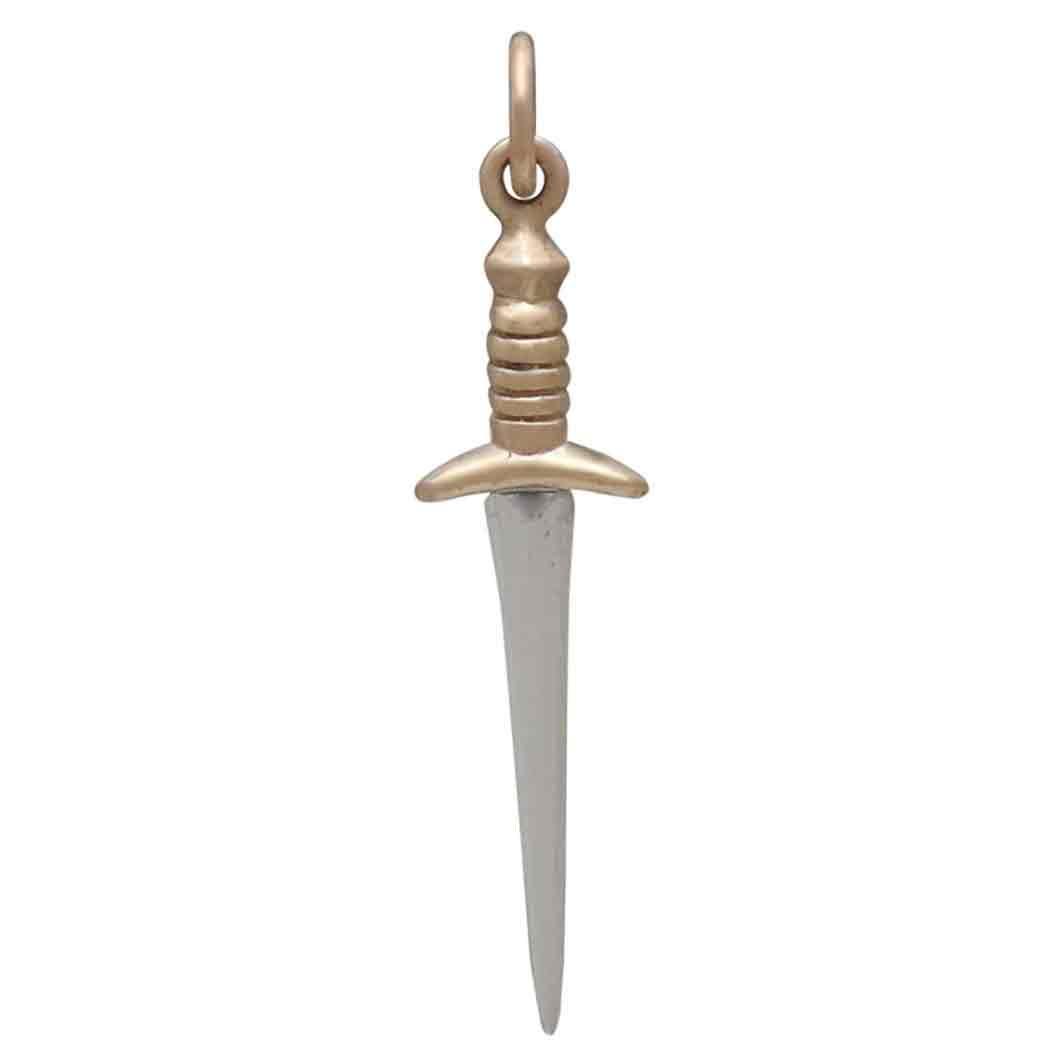 Sterling Silver Medium Sword Charm with Bronze 32x7mm