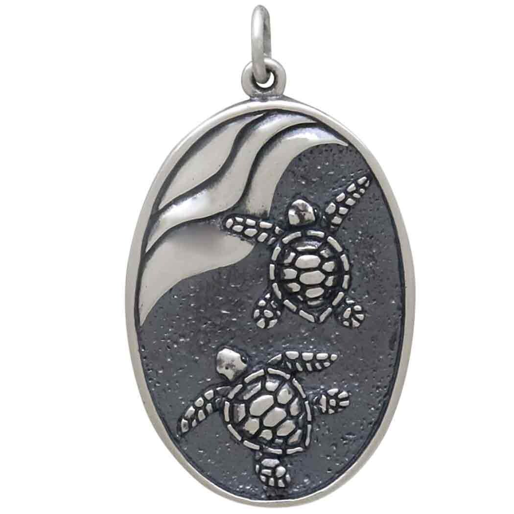 Sterling Silver Baby Sea Turtles Pendant 33x19mm