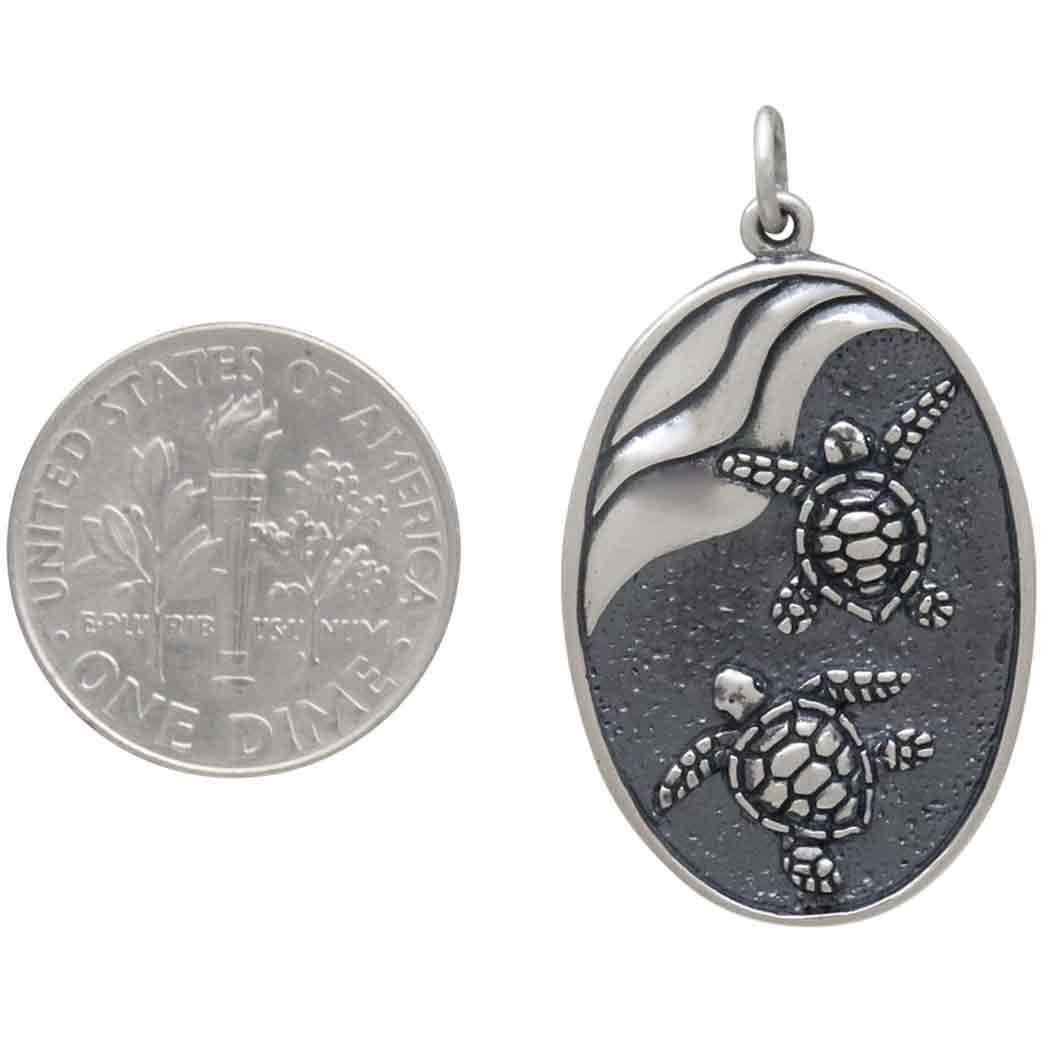 Sterling Silver Baby Sea Turtles Pendant 33x19mm
