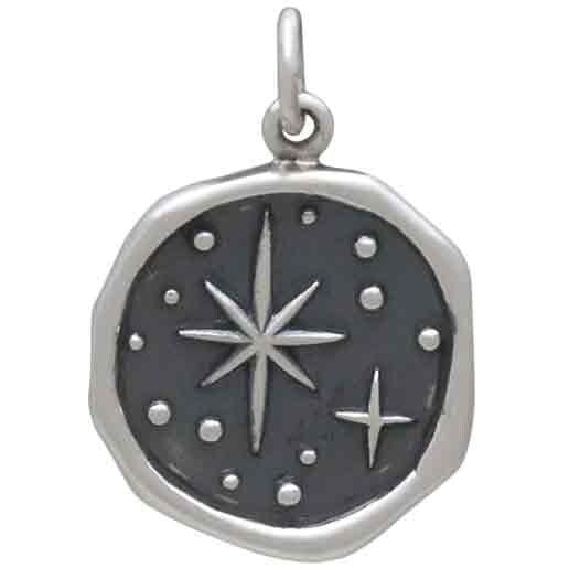 Sterling Silver Wax Seal North Star Charm 22x15mm