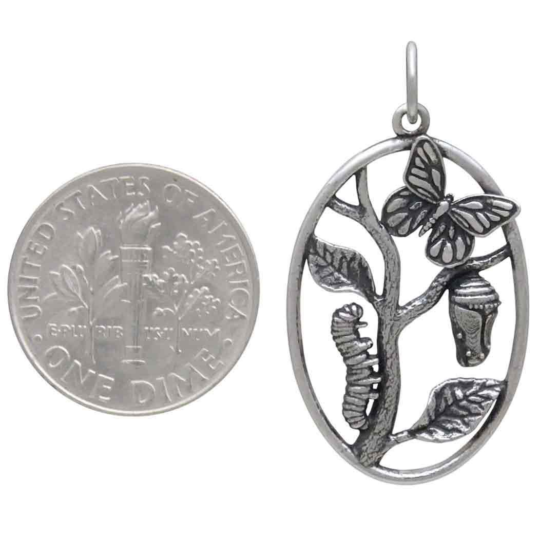 Sterling Silver Butterfly Metamorphosis Pendant 32x18mm