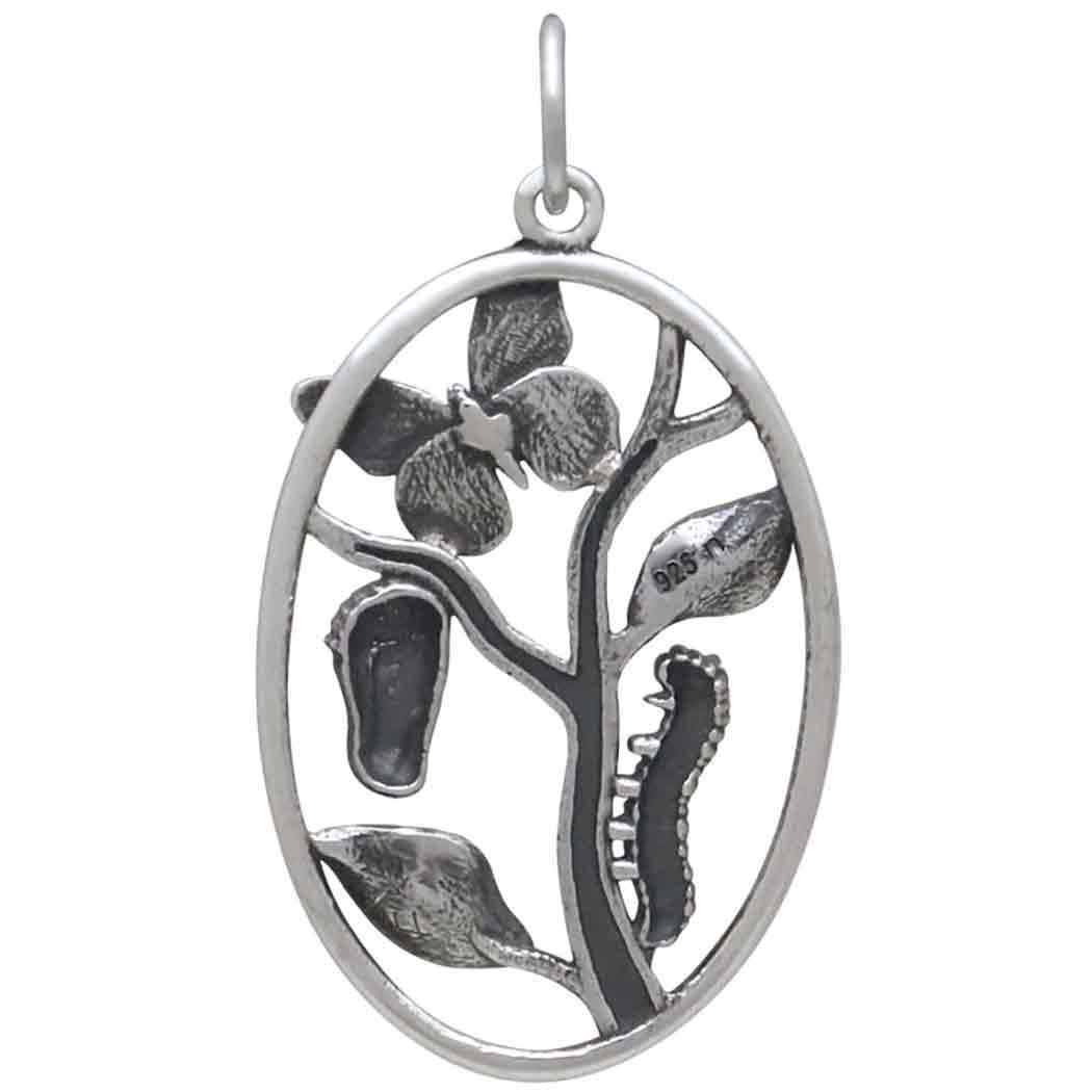 Sterling Silver Butterfly Metamorphosis Pendant 32x18mm