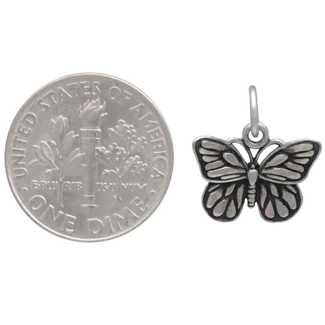 Sterling Silver Monarch Butterfly Charm 14x13mm