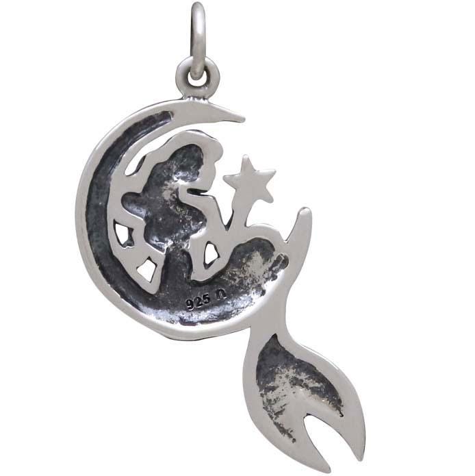 Sterling Silver Mermaid on the Moon Pendant 30x17mm