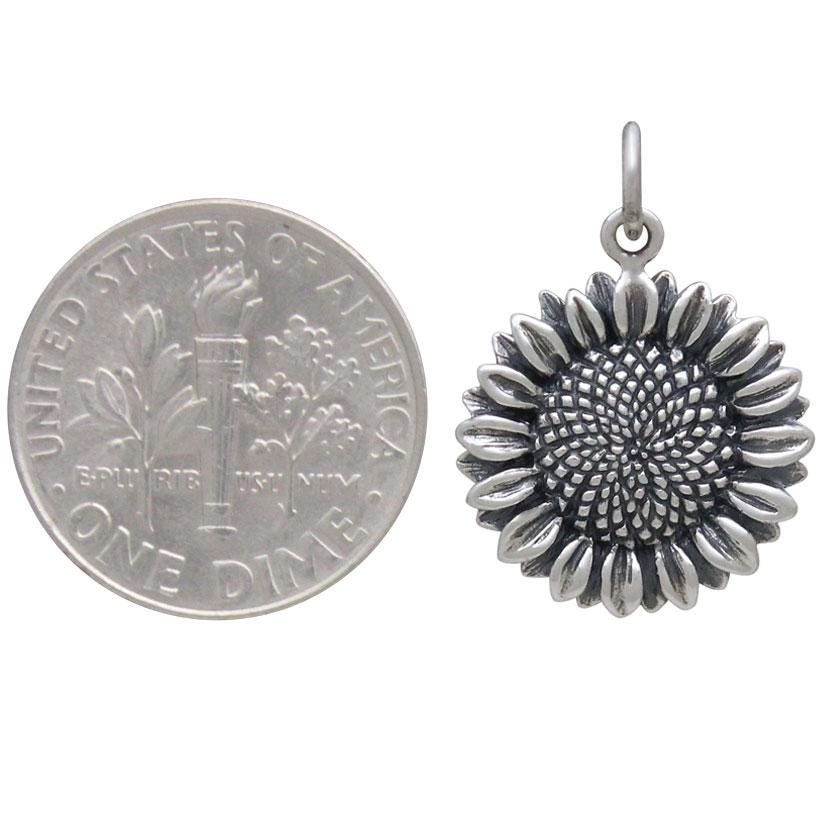 Sterling Silver Sunflower Charm 22x15mm