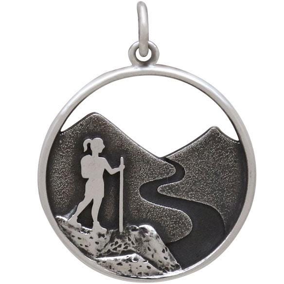 Sterling Silver Hiking Girl Charm 25x19mm