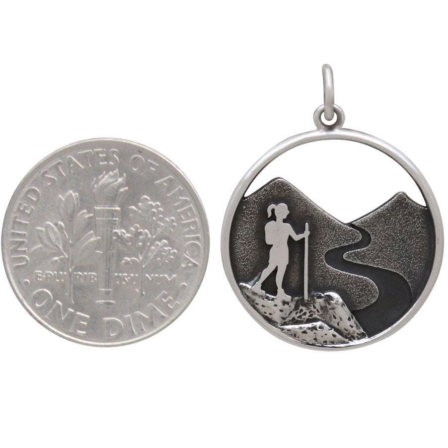 Sterling Silver Hiking Girl Charm 25x19mm