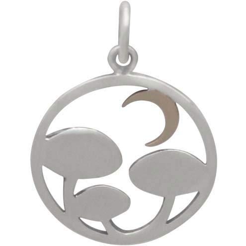Sterling Silver Mushroom Charm with Bronze Moon 22x15mm