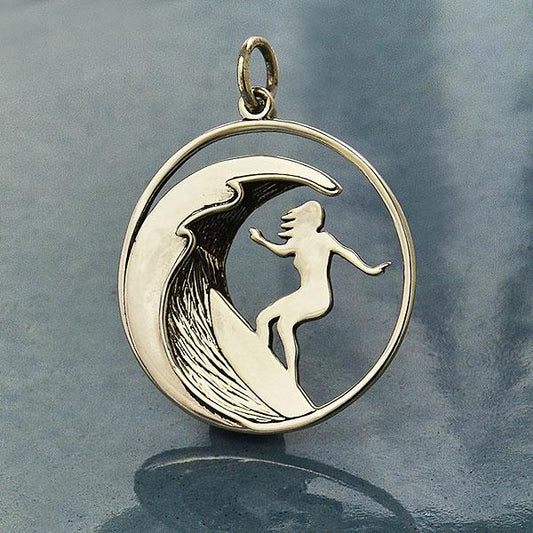 Sterling Silver Surfer Girl Charm 26x20mm