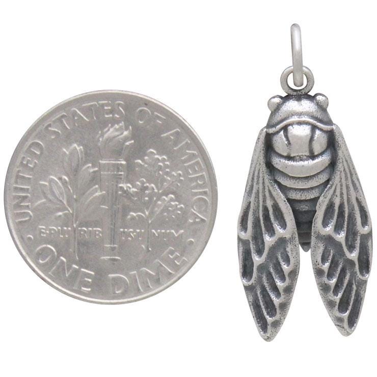 Sterling Silver Cicada Charm 28x11mm