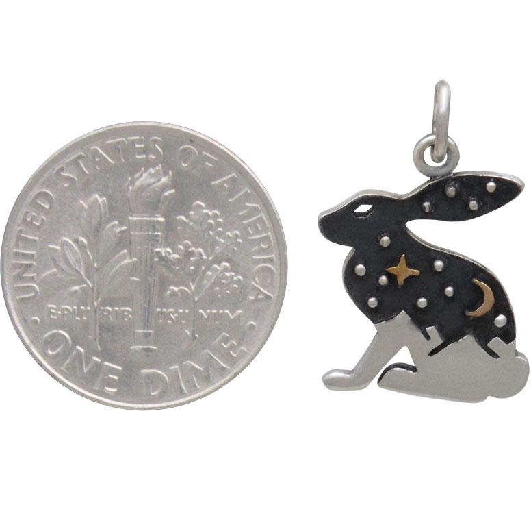 Sterling Silver Hare Charm with Bronze Star and Moon 20x14mm