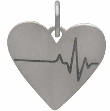Sterling Silver Heartbeat Charm - Heart Charm 16x14mm