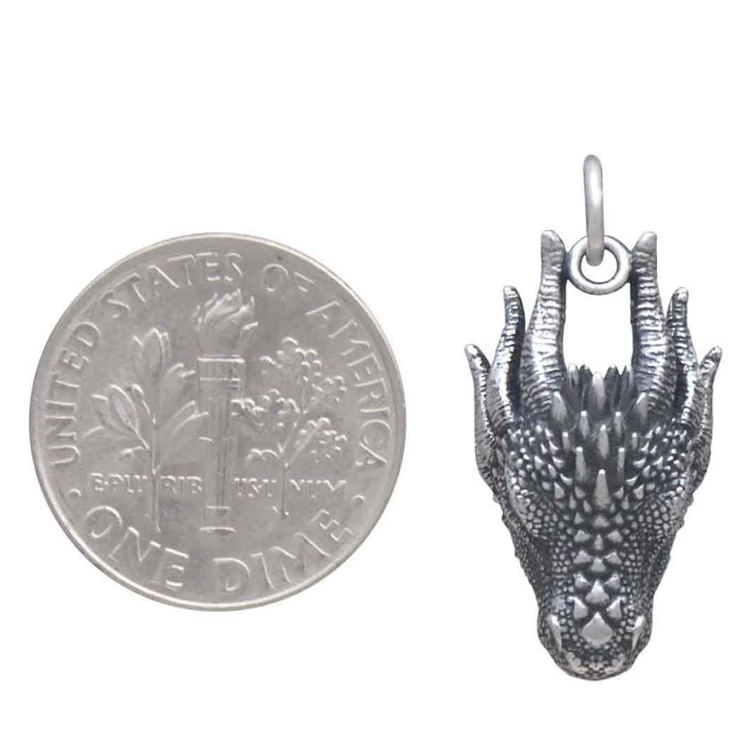 Sterling Silver Dragon Head Charm 24x12mm