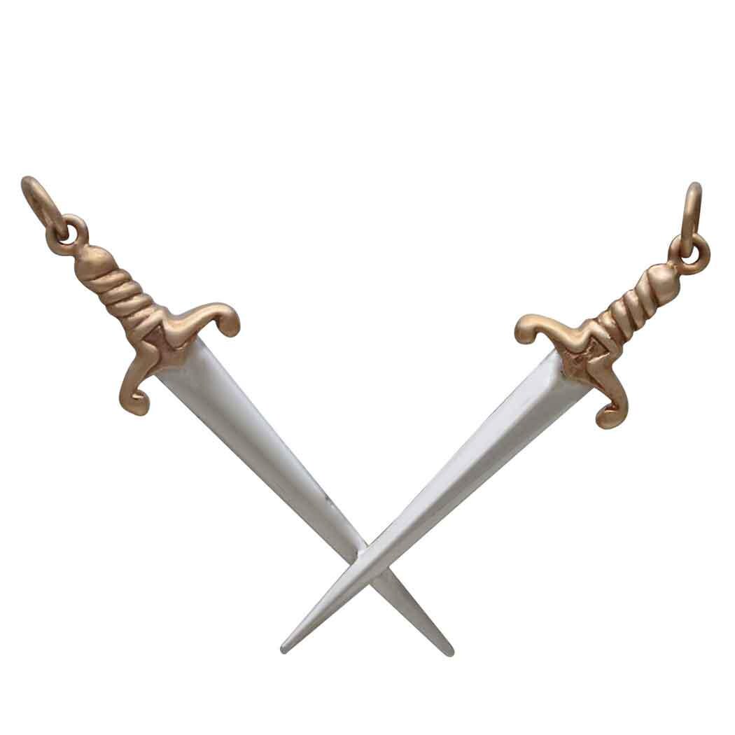 Mixed Metal Crossed Swords Pendant Festoon 32x50mm