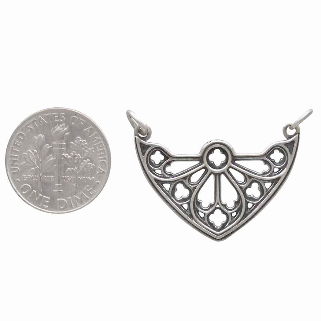 Silver Cathedral Rose Window Pendant Festoon 23x28mm