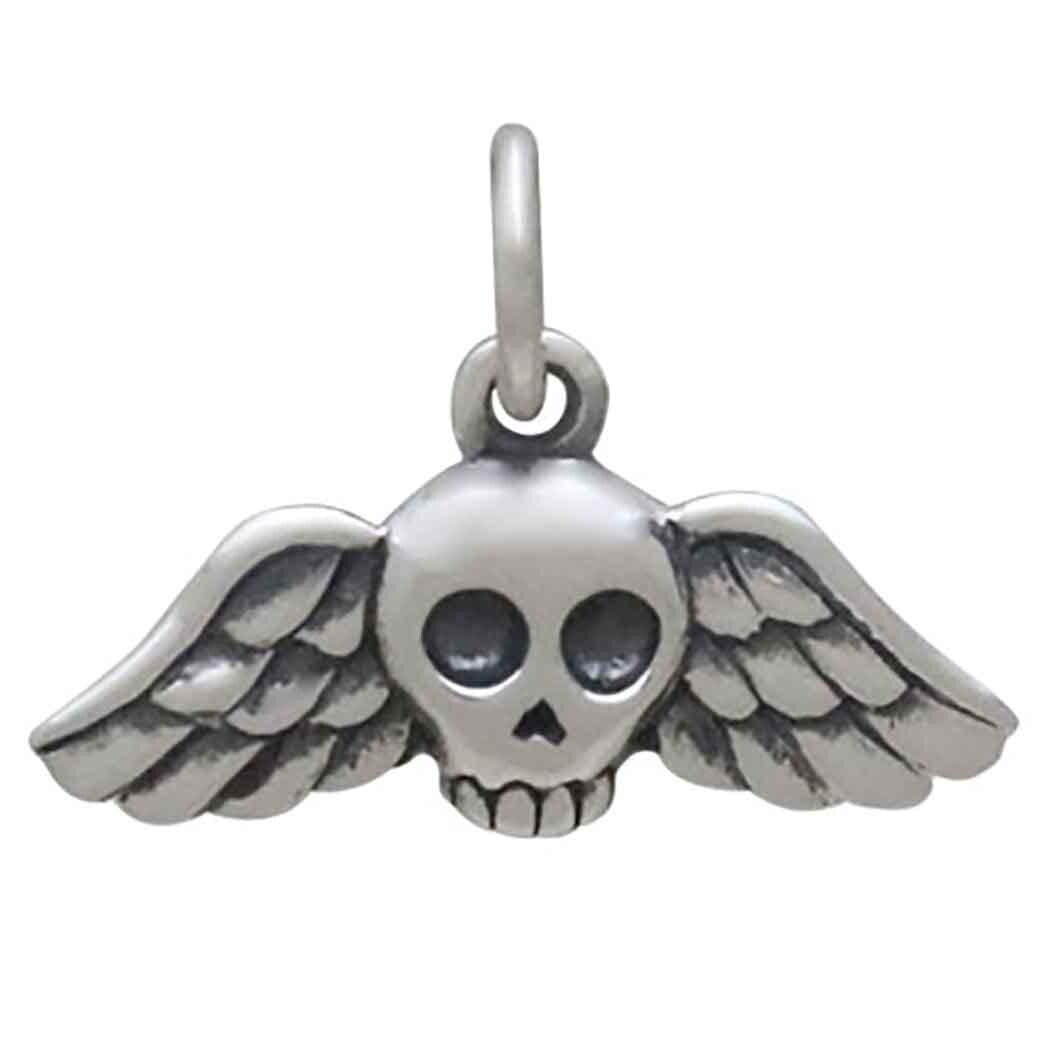 Sterling Silver Mini Winged Skull Charm 12x17mm