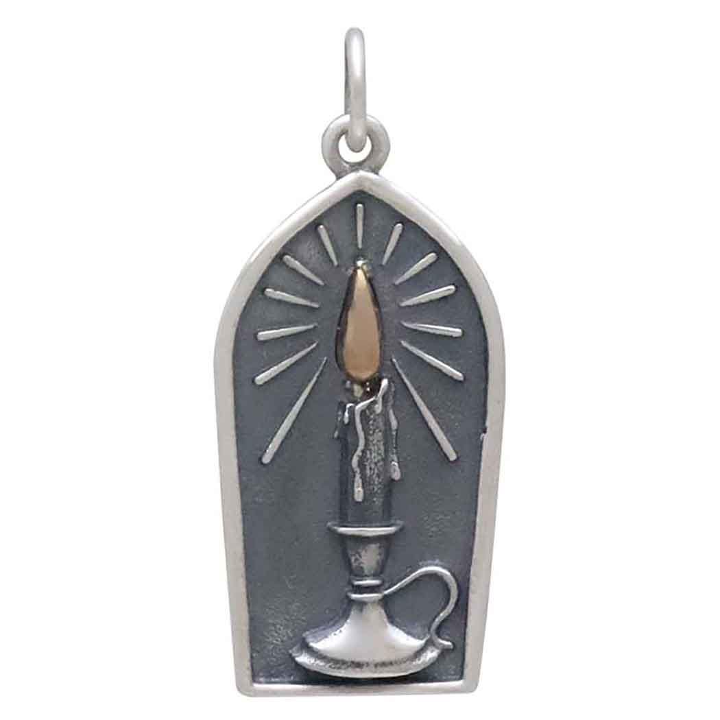 Sterling Silver Candle Charm w Bronze Flame 28x12mm