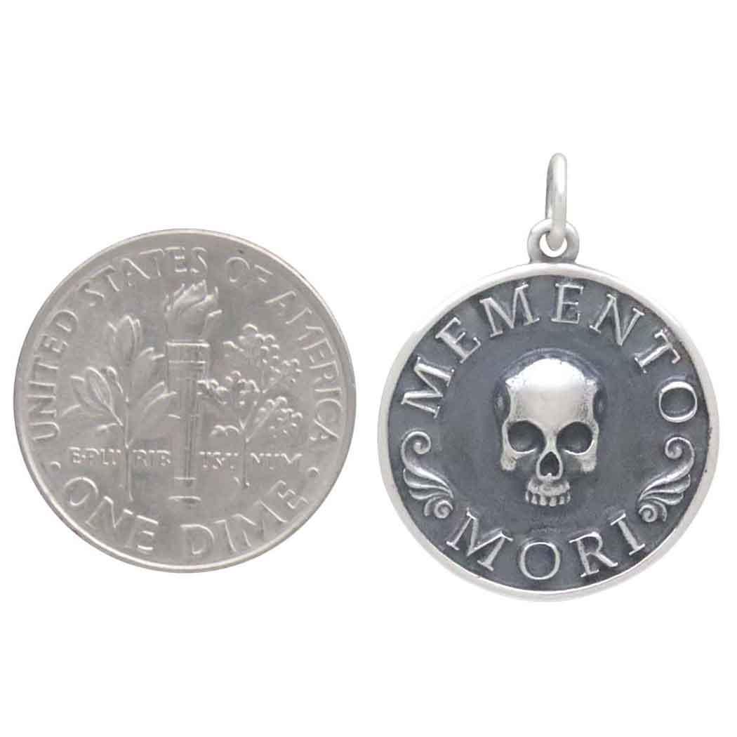 Sterling Silver Memento Mori Skull Pendant 24x18mm