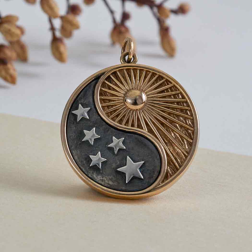 Mixed Metal Yin Yang Sun and Stars Pendant
