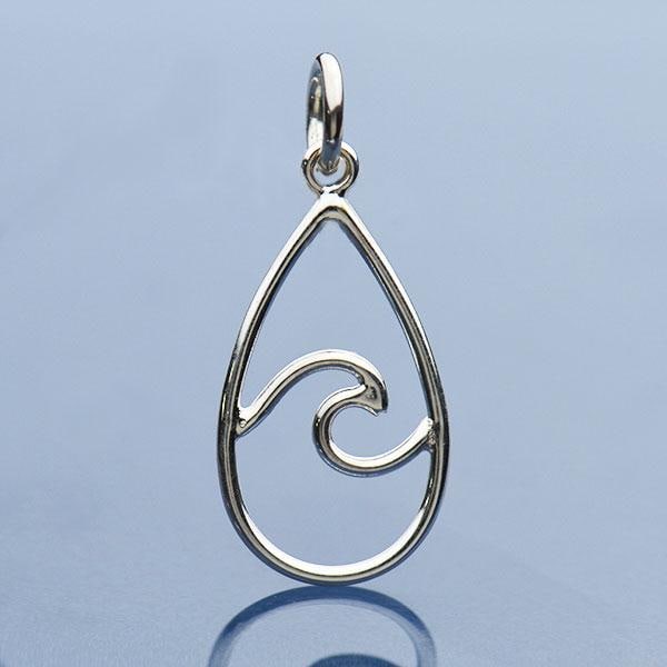 Sterling Silver Wire Wave Charm - Teardrop Shape 23x10mm