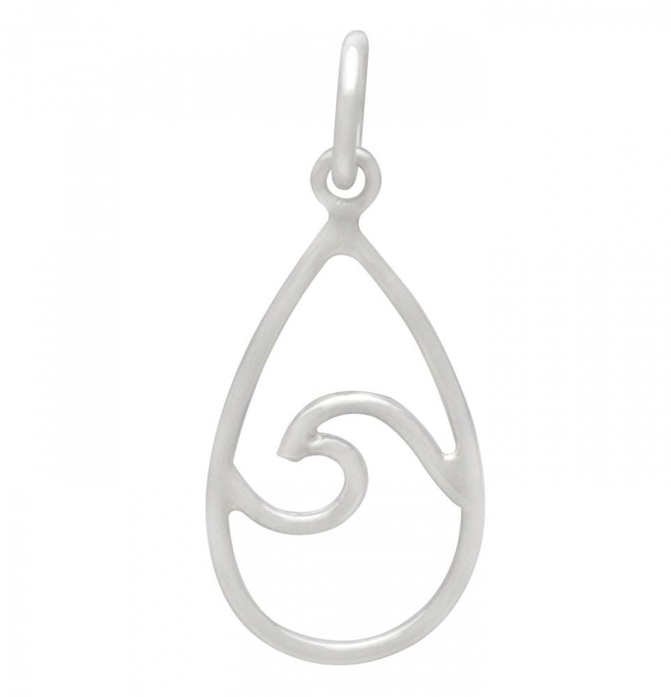 Sterling Silver Wire Wave Charm - Teardrop Shape 23x10mm