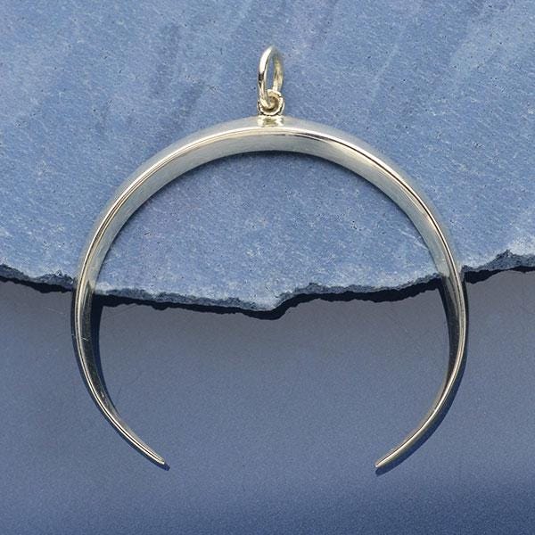 Sterling Silver Crescent Ridged Moon Pendant 35x33mm