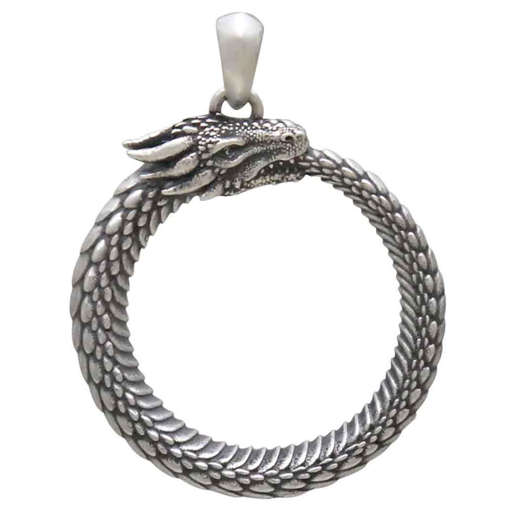 Sterling Silver Dragon Ouroboros Pendant 32x24mm