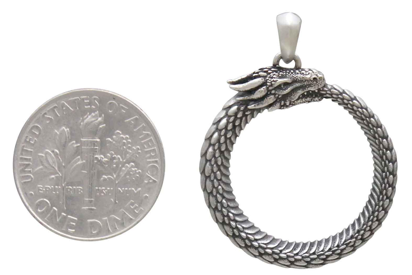 Sterling Silver Dragon Ouroboros Pendant 32x24mm