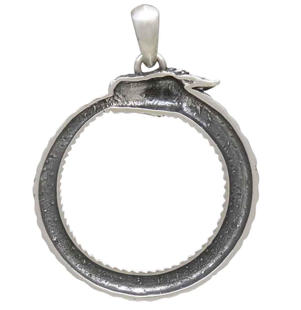 Sterling Silver Dragon Ouroboros Pendant 32x24mm