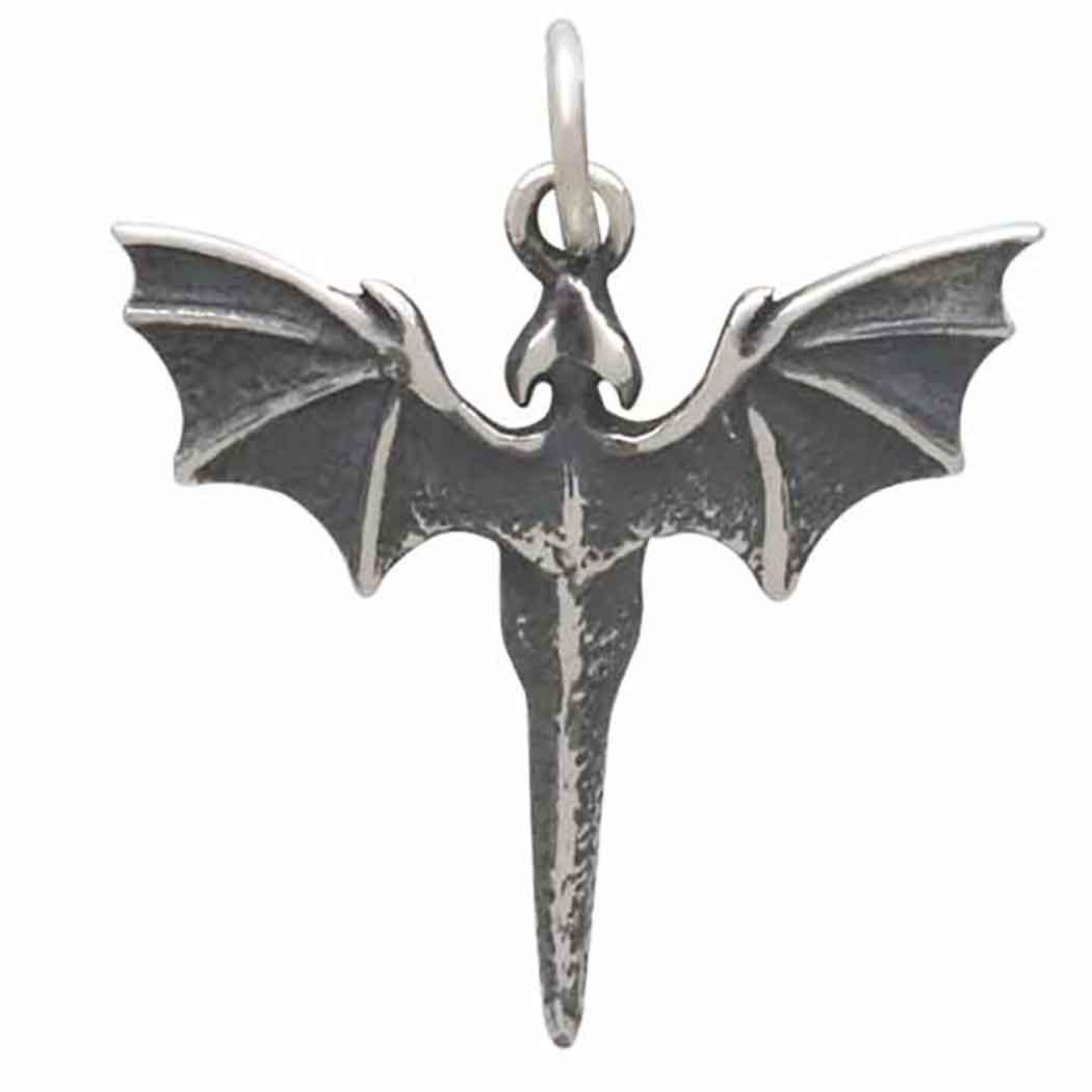 Sterling Silver Flying Dragon Charm 24x20mm