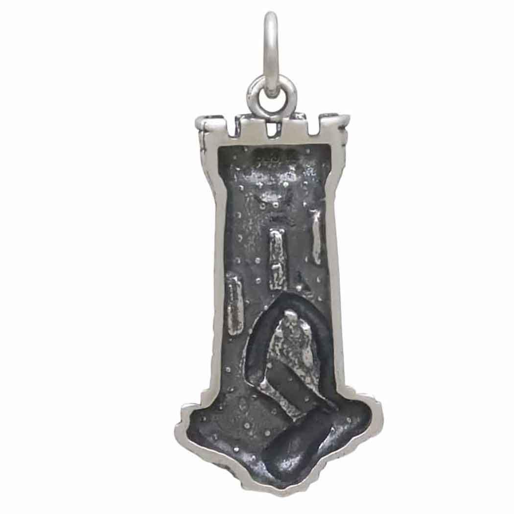 Sterling Silver Castle Tower Charm 29x12mm