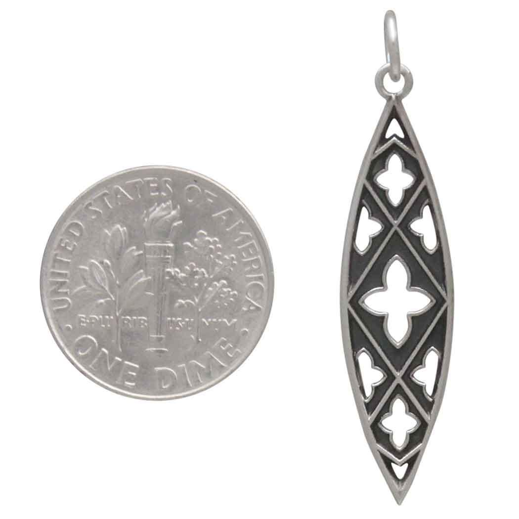 Sterling Silver Gothic Marquis Pendant 38x9mm