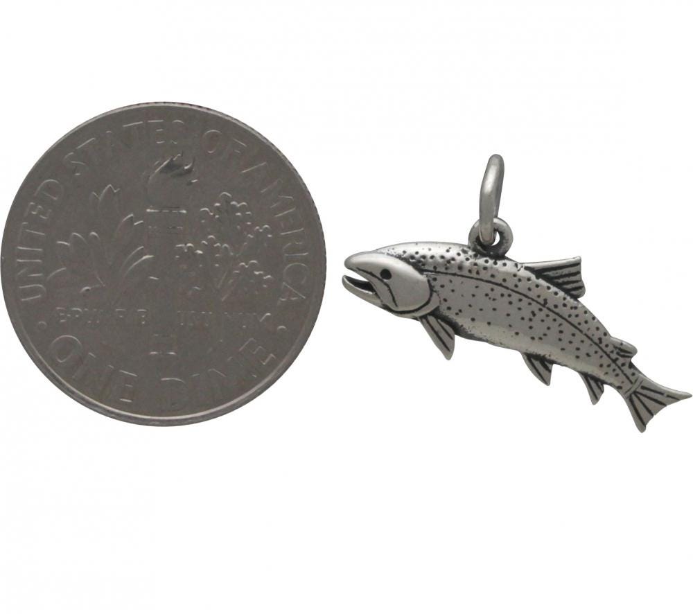 Sterling Silver Trout Charm - Fish Charm 11x20mm