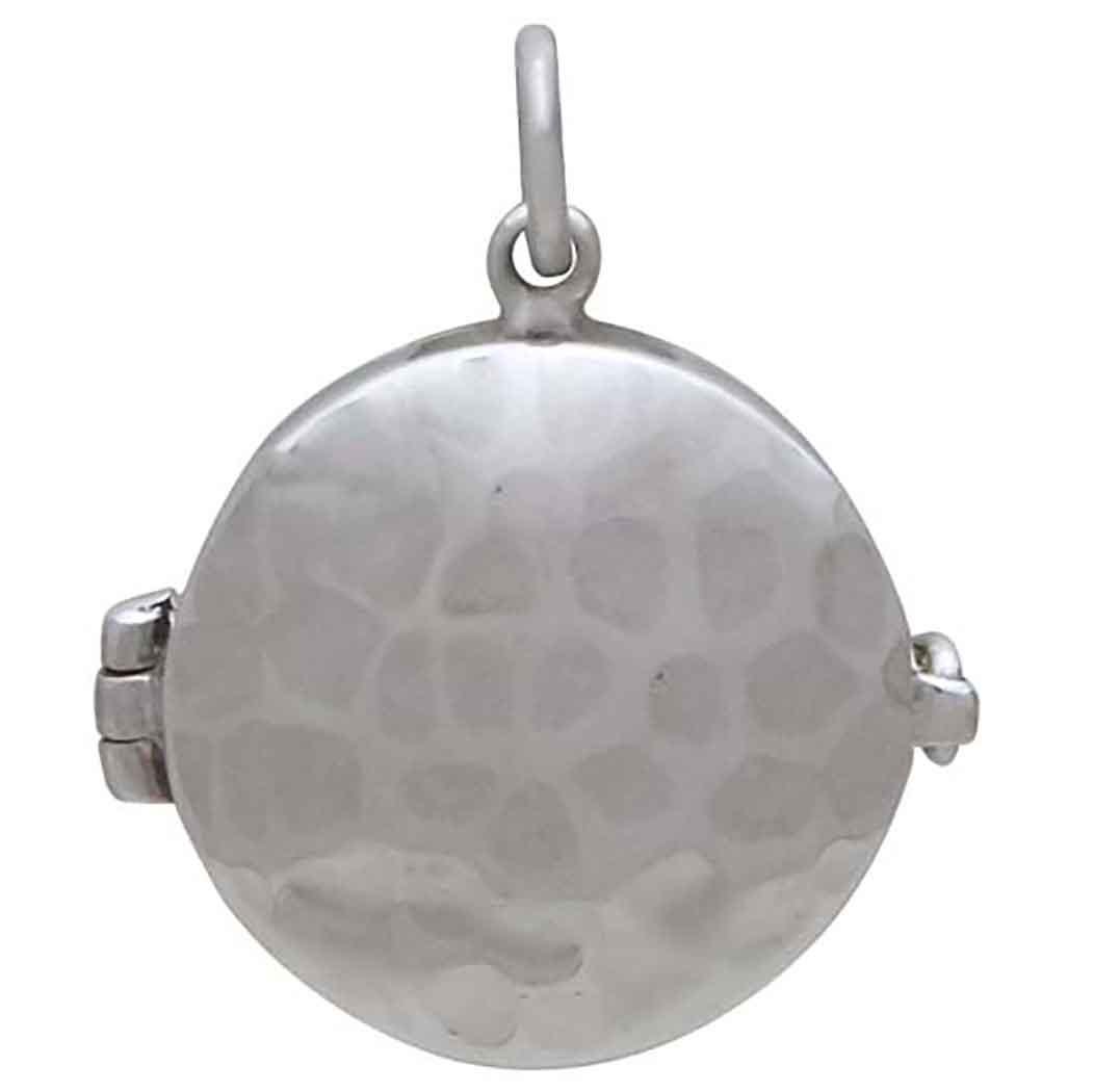 Sterling Silver Circle Locket with Hammer Finish 21x18mm