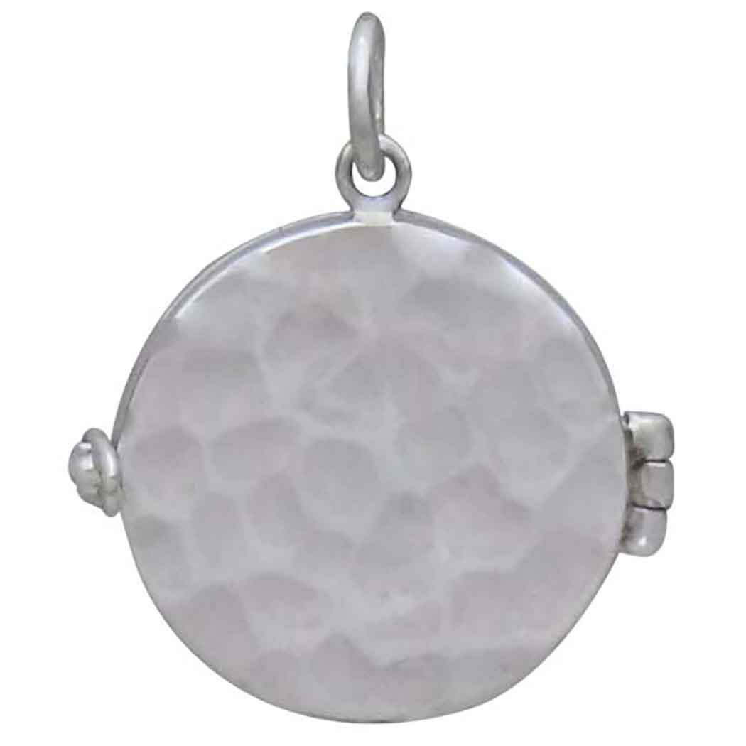 Sterling Silver Circle Locket with Hammer Finish 21x18mm