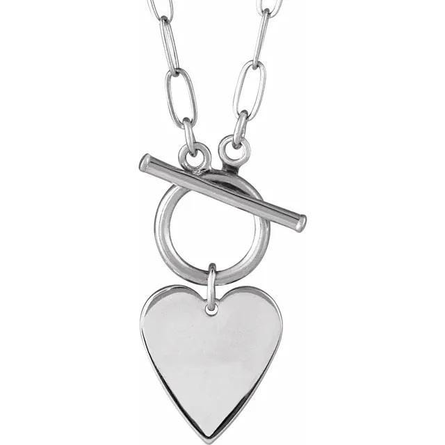Engravable Heart or Round Toggle 18" Necklace, available in Sterling Silver, or your color of 14k Gold