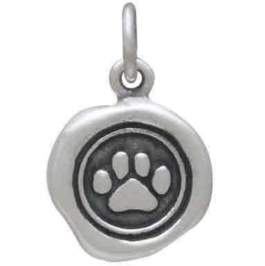Sterling Silver Paw Print Wax Seal Charm 16x11mm