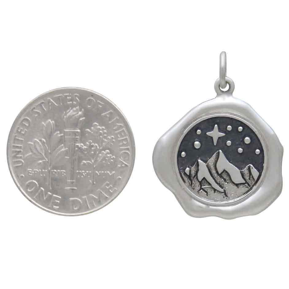 Sterling Silver Mountain Wax Seal Charm 23x19mm