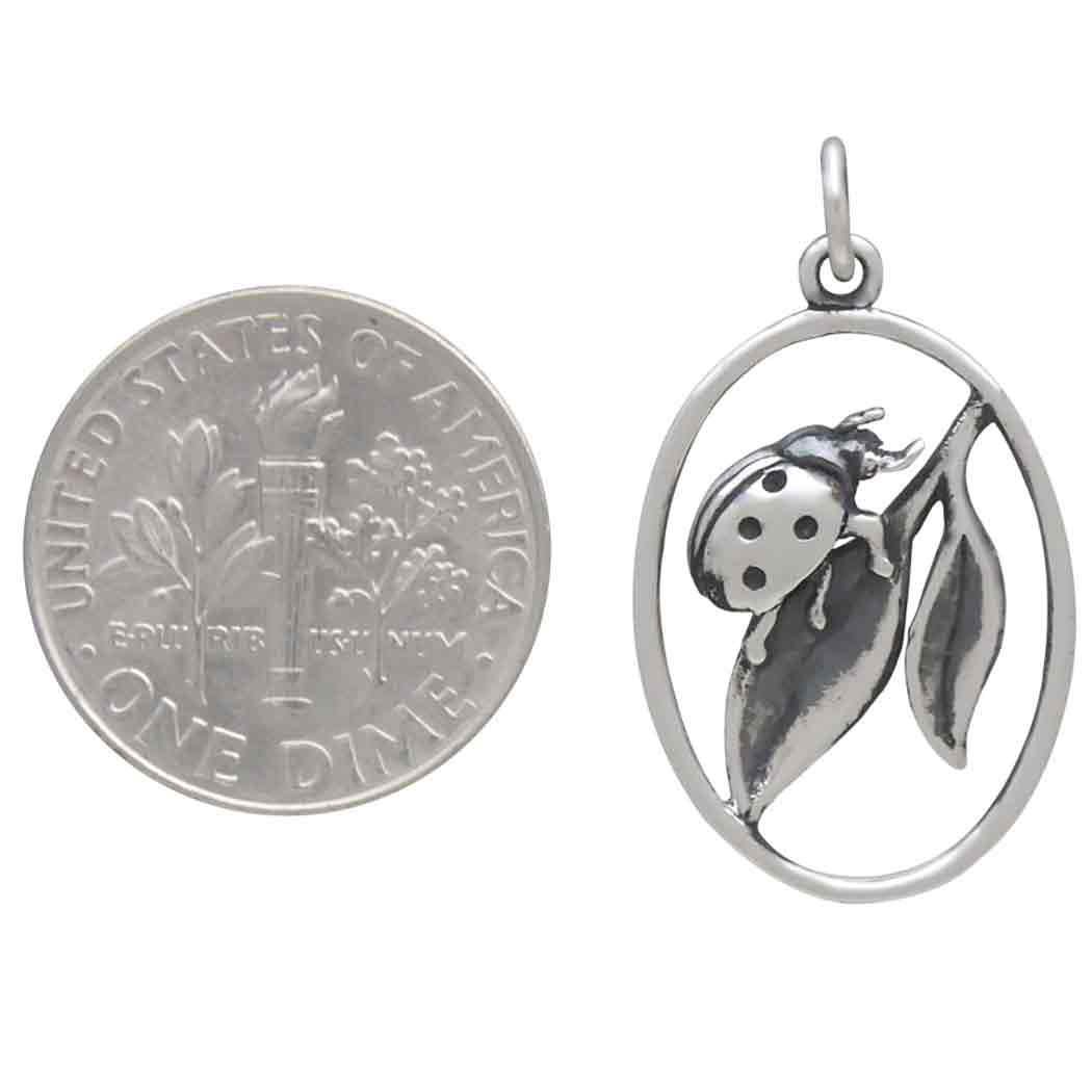 Sterling Silver Ladybug on Leaf Charm 27x15mm