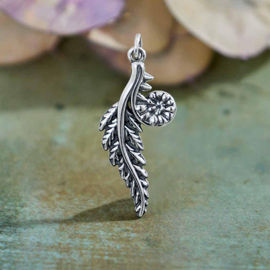 Sterling Silver Fern Pendant 34x14mm