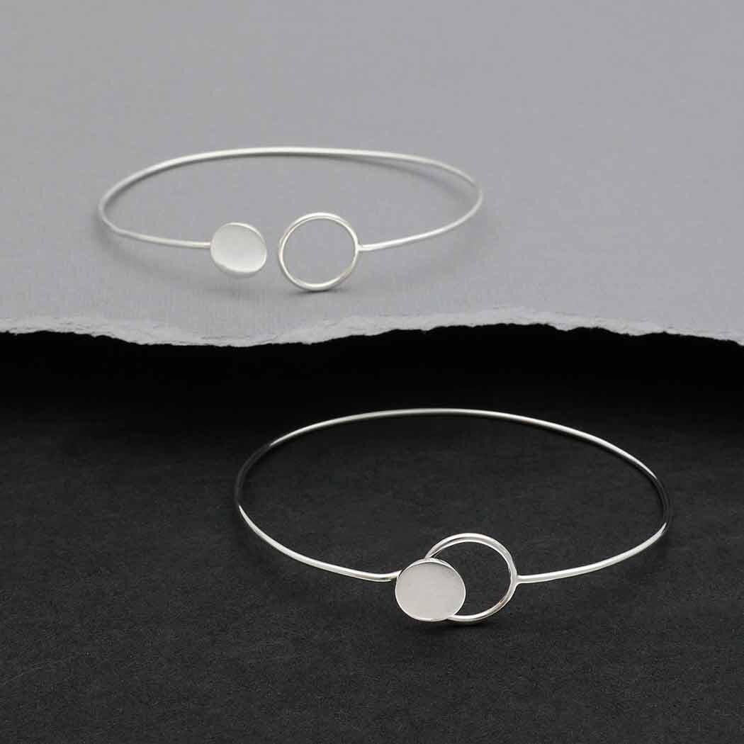 Sterling Silver Circle and Dot Hook and Eye Bracelet 55x62mm