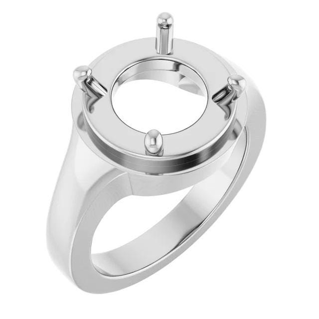 Sterling Silver 11 mm Round Ring Mounting, customizable setting size and material