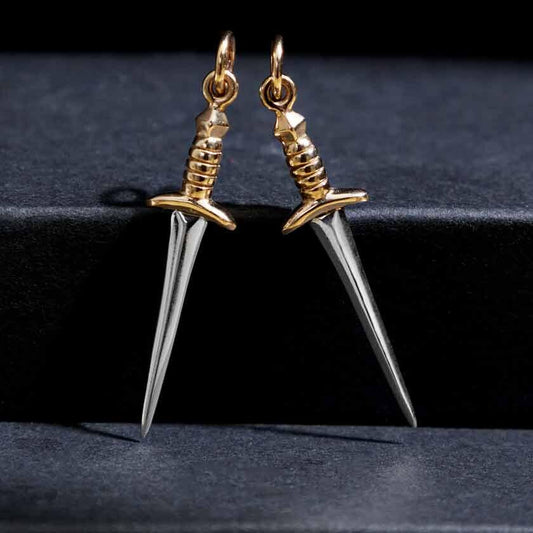 Sterling Silver Medium Sword Charm with Bronze 32x7mm