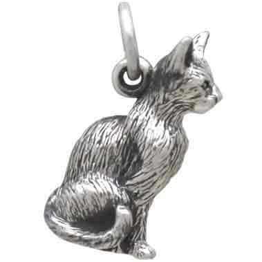Sterling Silver 3D Cat Pendant 16x6mm
